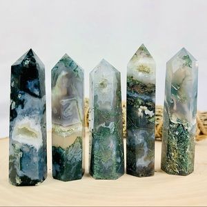 Green Moss Agate tower stone pyramid obelisk point wand rock crystal healing